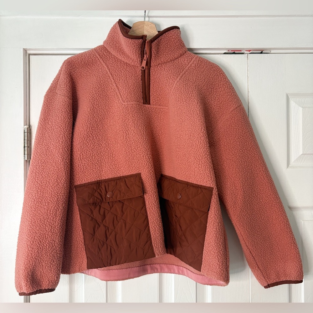 Madewell‎ (Re)Sourced Quilted-Pocket Popover Rose Dust Fleece Jacket Small EUC